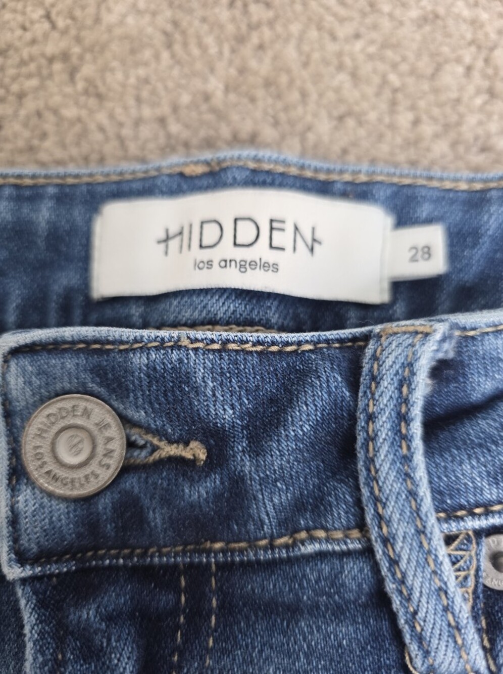 HIDDEN LOS ANGELES High Rise Raw Hem Flare Jeans Sz 28w/26L Dark Wash Ankle Crop - Picture 12 of 14